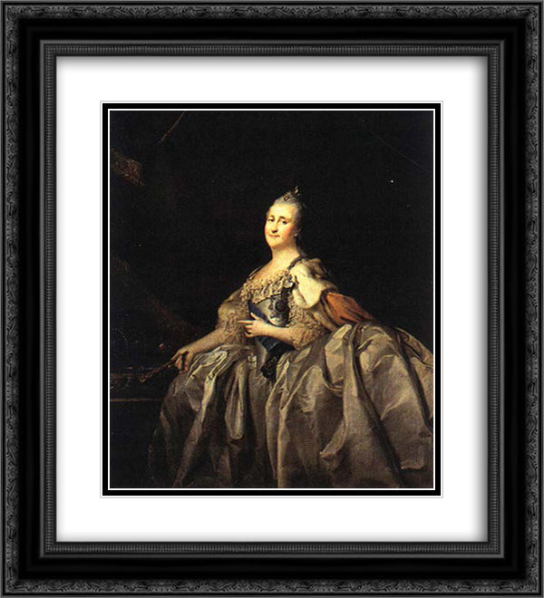 Catherine II 20x22 Black Ornate Wood Framed Art Print Poster with Double Matting by Levitzky, Dmitry