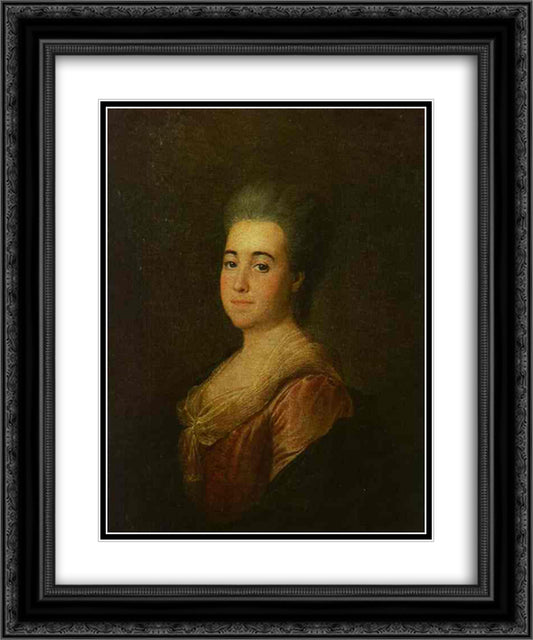 Portrait of an Unknown Lady in a Pink Dress 20x24 Black Ornate Wood Framed Art Print Poster with Double Matting by Levitzky, Dmitry