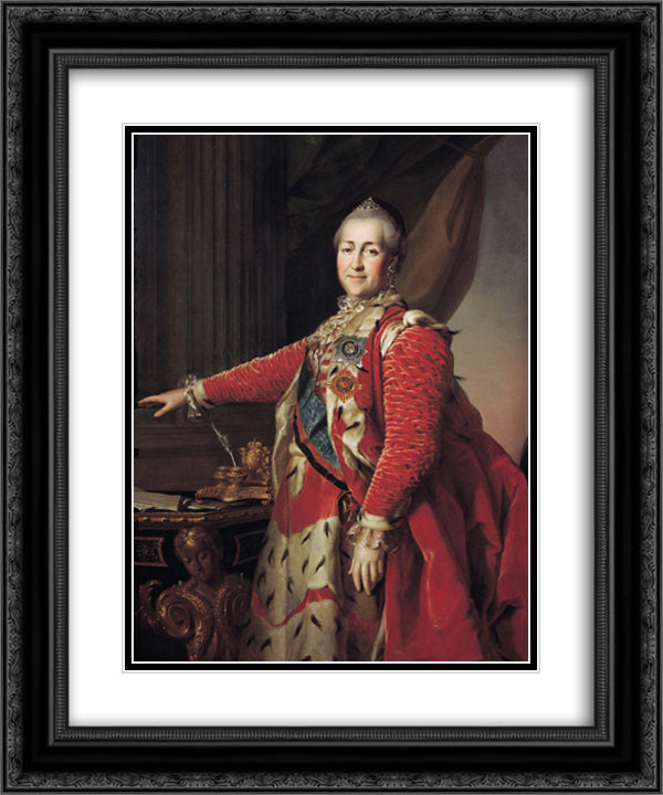 Portrait of Catherine II 20x24 Black Ornate Wood Framed Art Print Poster with Double Matting by Levitzky, Dmitry