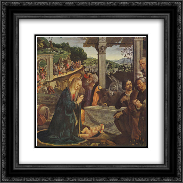 Adoration of the Shepherds 20x20 Black Ornate Wood Framed Art Print Poster with Double Matting by Ghirlandaio, Domenico