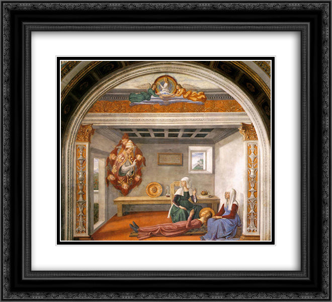Announcement of Death to St. Fina 22x20 Black Ornate Wood Framed Art Print Poster with Double Matting by Ghirlandaio, Domenico