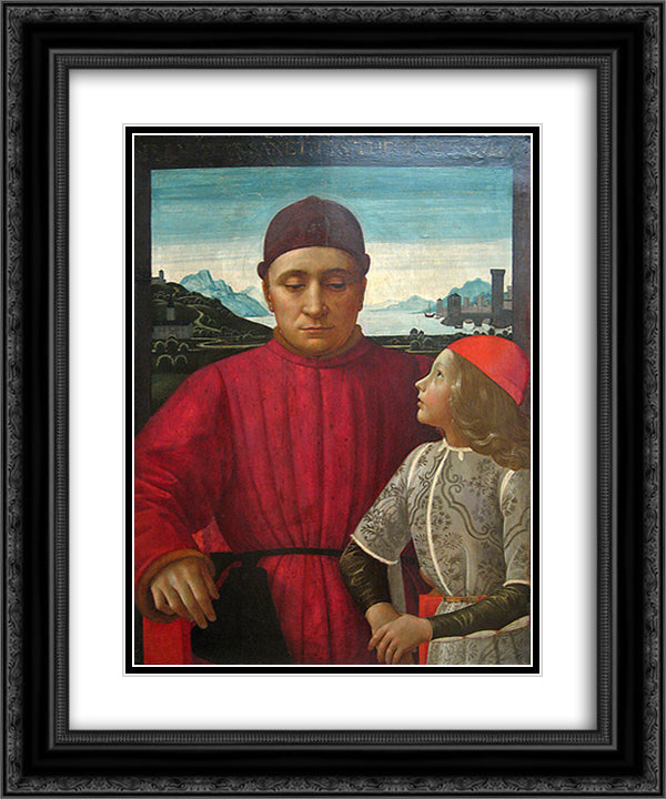 Francesco Sassetti and His Son Teodoro 20x24 Black Ornate Wood Framed Art Print Poster with Double Matting by Ghirlandaio, Domenico