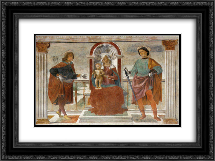 Madonna and Child with St. Sebastian and St. Julian 24x18 Black Ornate Wood Framed Art Print Poster with Double Matting by Ghirlandaio, Domenico