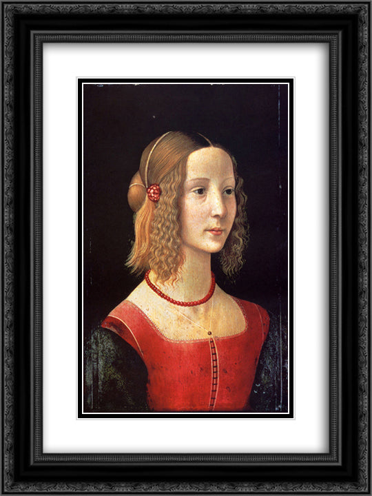 Portrait of a Girl 18x24 Black Ornate Wood Framed Art Print Poster with Double Matting by Ghirlandaio, Domenico