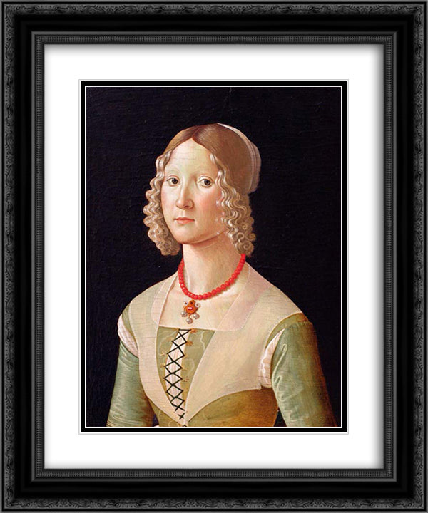 Portrait of Giovane Donna 20x24 Black Ornate Wood Framed Art Print Poster with Double Matting by Ghirlandaio, Domenico