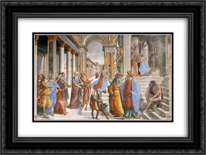 Presentation of the Virgin 24x18 Black Ornate Wood Framed Art Print Poster with Double Matting by Ghirlandaio, Domenico