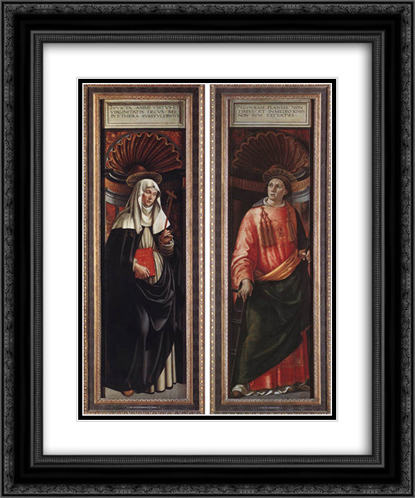 St. Catherine of Siena and St. Lawrence 20x24 Black Ornate Wood Framed Art Print Poster with Double Matting by Ghirlandaio, Domenico