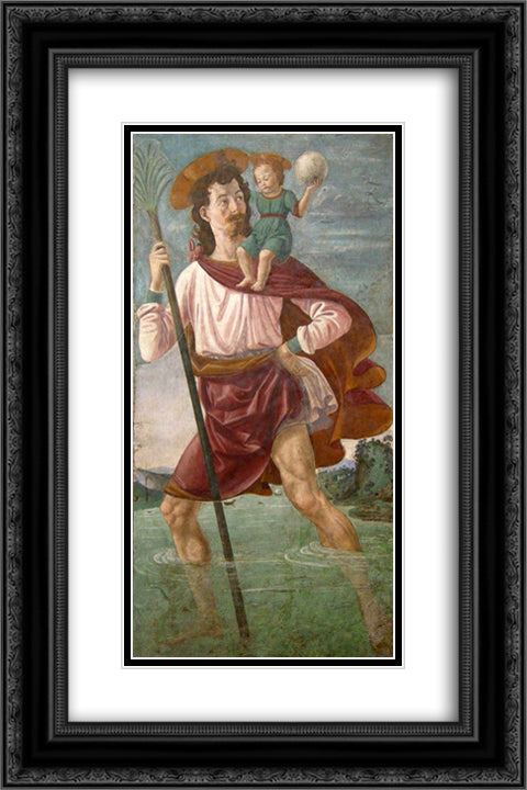 St. Christopher 16x24 Black Ornate Wood Framed Art Print Poster with Double Matting by Ghirlandaio, Domenico