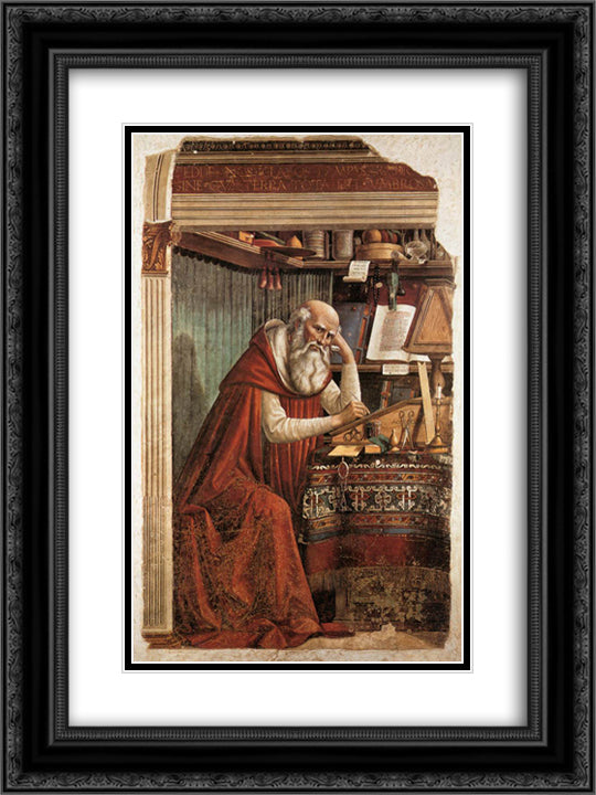 St. Jerome 18x24 Black Ornate Wood Framed Art Print Poster with Double Matting by Ghirlandaio, Domenico