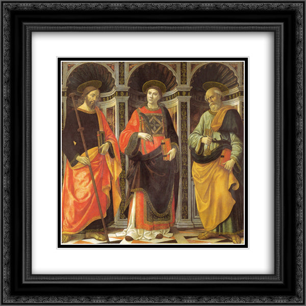 St. Stephen, St. Jacobo, St. Peter 20x20 Black Ornate Wood Framed Art Print Poster with Double Matting by Ghirlandaio, Domenico