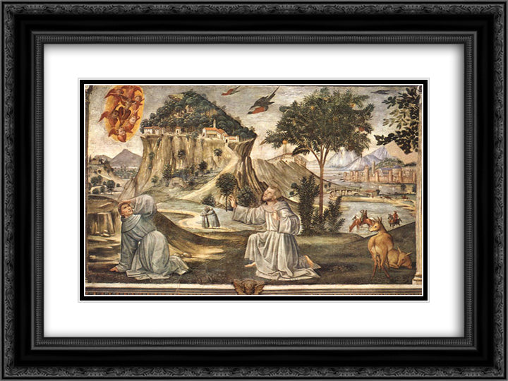 Stigmata of St. Francis 24x18 Black Ornate Wood Framed Art Print Poster with Double Matting by Ghirlandaio, Domenico
