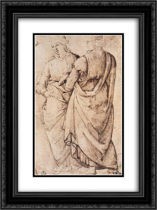 Study of Two Women 18x24 Black Ornate Wood Framed Art Print Poster with Double Matting by Ghirlandaio, Domenico
