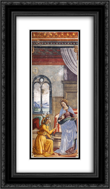 The Annunciation 14x24 Black Ornate Wood Framed Art Print Poster with Double Matting by Ghirlandaio, Domenico