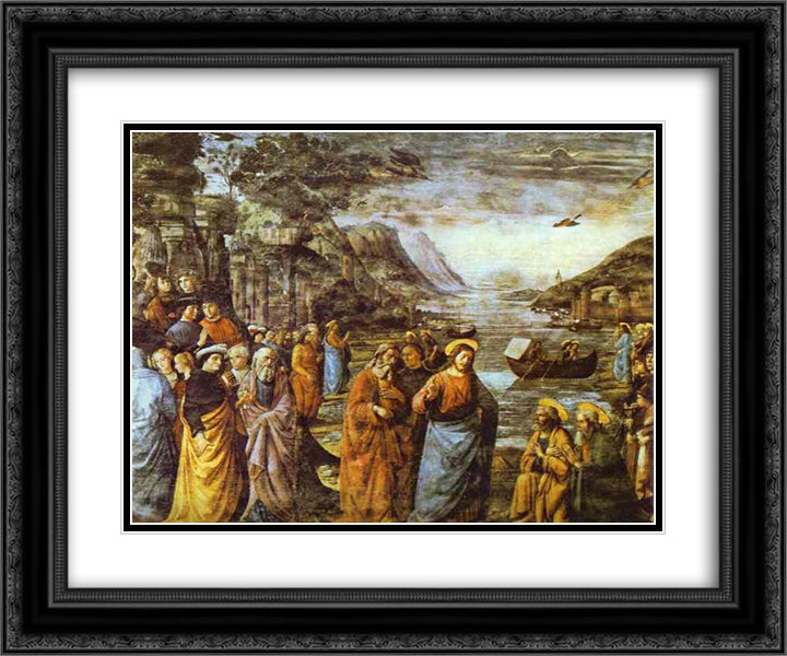The Calling of St. Peter 24x20 Black Ornate Wood Framed Art Print Poster with Double Matting by Ghirlandaio, Domenico