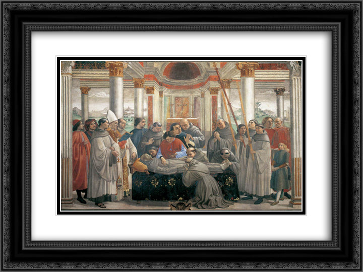 The Death of St. Francis 24x18 Black Ornate Wood Framed Art Print Poster with Double Matting by Ghirlandaio, Domenico