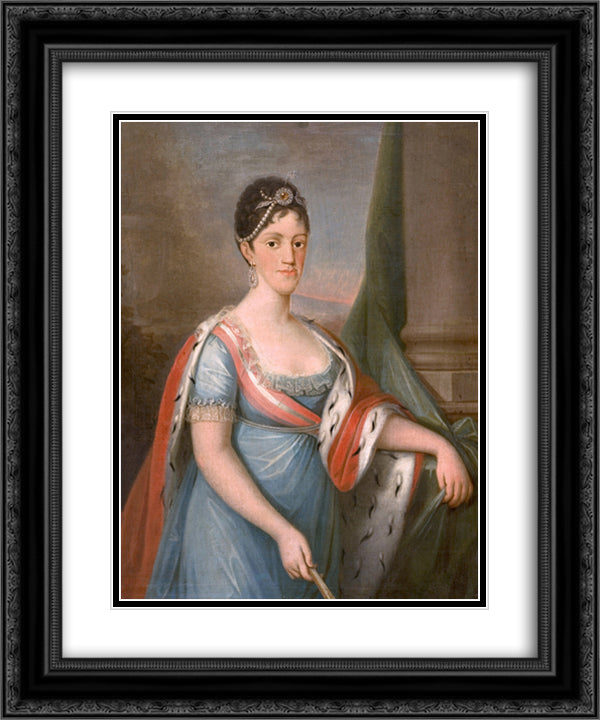 Retrato de D. Carlota Joaquina, Rainha de Portugal 20x24 Black Ornate Wood Framed Art Print Poster with Double Matting by Sequeira, Domingos