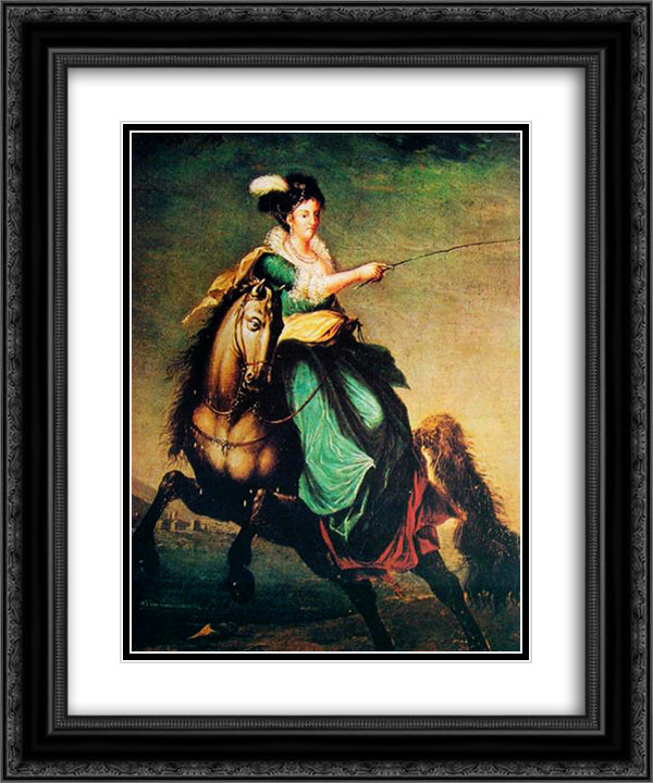 Retrato equestre de Carlota Joaquina of Spain 20x24 Black Ornate Wood Framed Art Print Poster with Double Matting by Sequeira, Domingos