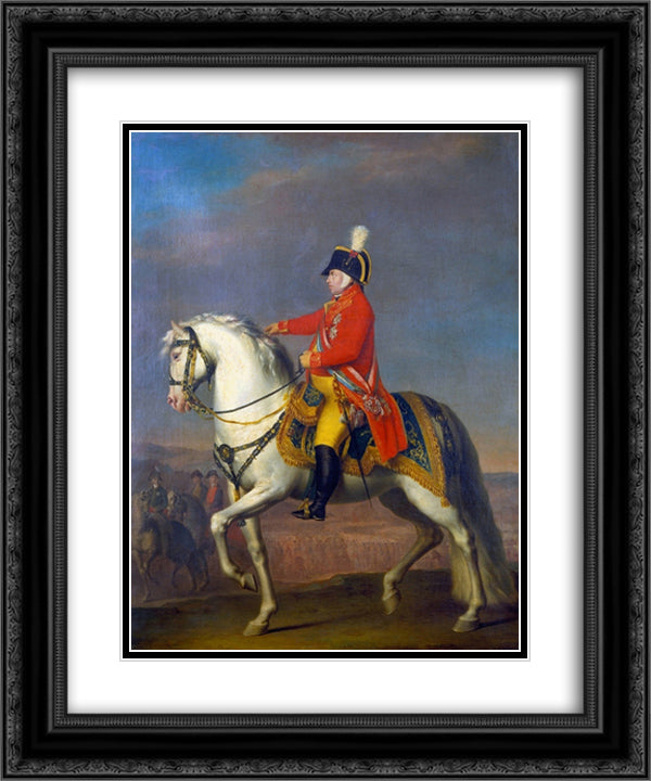 Retrato equestre de Joo V de Portugal 20x24 Black Ornate Wood Framed Art Print Poster with Double Matting by Sequeira, Domingos