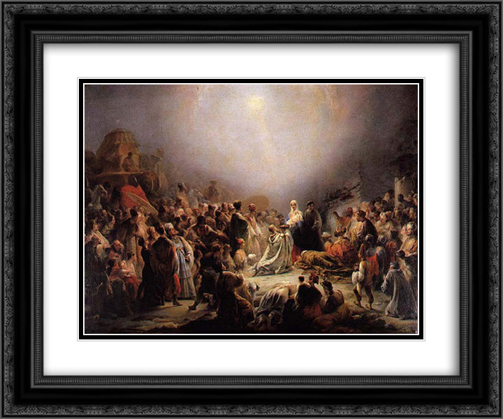 The Worship of the Mages 24x20 Black Ornate Wood Framed Art Print Poster with Double Matting by Sequeira, Domingos