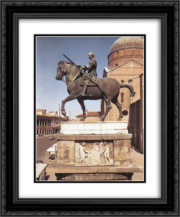 Equestrian statue of Gattamelata at Padua 20x24 Black Ornate Wood Framed Art Print Poster with Double Matting by Donatello