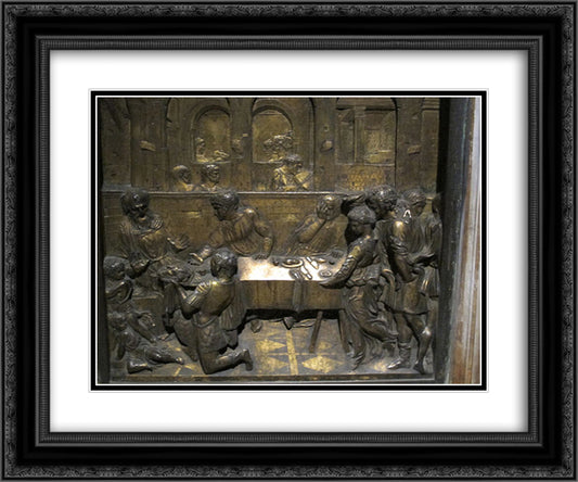 The Feast of Herod 24x20 Black Ornate Wood Framed Art Print Poster with Double Matting by Donatello