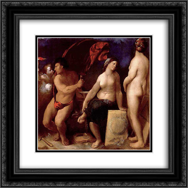 Allegory of Music 20x20 Black Ornate Wood Framed Art Print Poster with Double Matting by Dosso Dossi