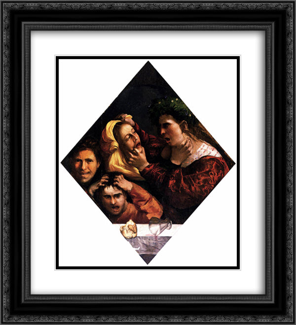 Anger or the Tussle 20x22 Black Ornate Wood Framed Art Print Poster with Double Matting by Dosso Dossi