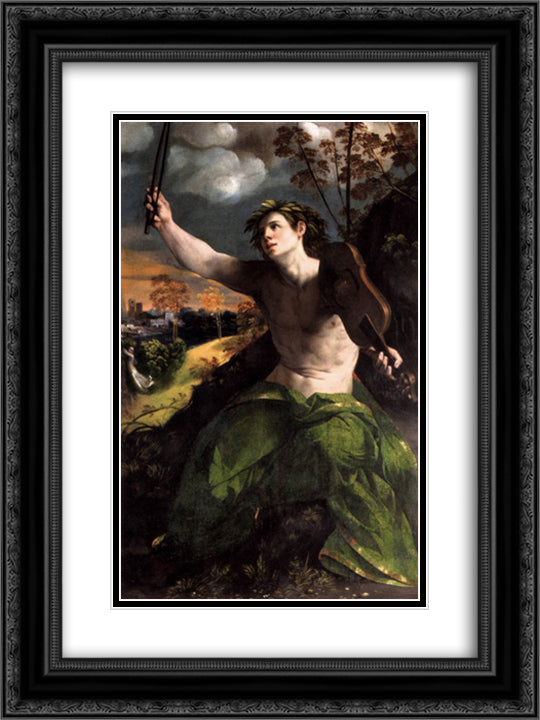 Apollo and Daphne 18x24 Black Ornate Wood Framed Art Print Poster with Double Matting by Dosso Dossi