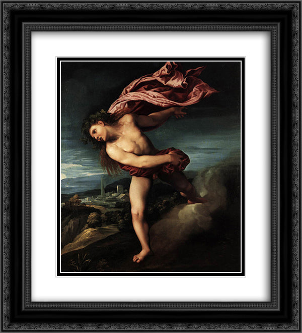 Bacchus 20x22 Black Ornate Wood Framed Art Print Poster with Double Matting by Dosso Dossi