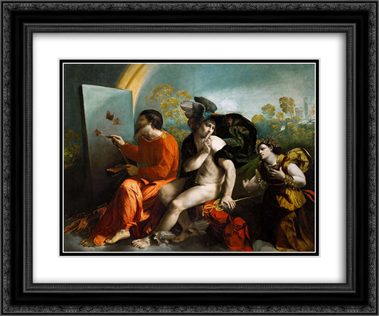 Jupiter, Mercury and Virtue 24x20 Black Ornate Wood Framed Art Print Poster with Double Matting by Dosso Dossi