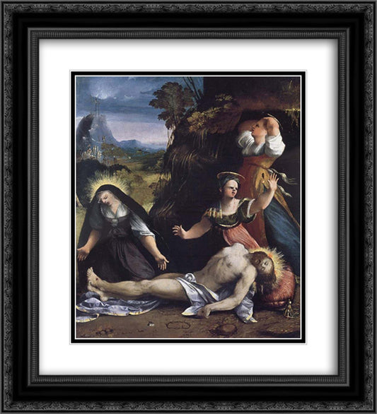 Lamentation over the Body of Christ 20x22 Black Ornate Wood Framed Art Print Poster with Double Matting by Dosso Dossi