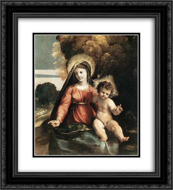 Madonna and Child 20x22 Black Ornate Wood Framed Art Print Poster with Double Matting by Dosso Dossi
