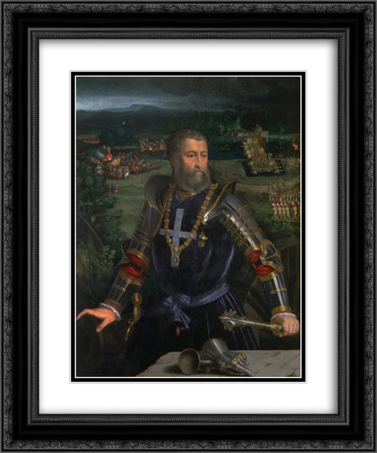 Portrait of Alfonso I d'Este 20x24 Black Ornate Wood Framed Art Print Poster with Double Matting by Dosso Dossi