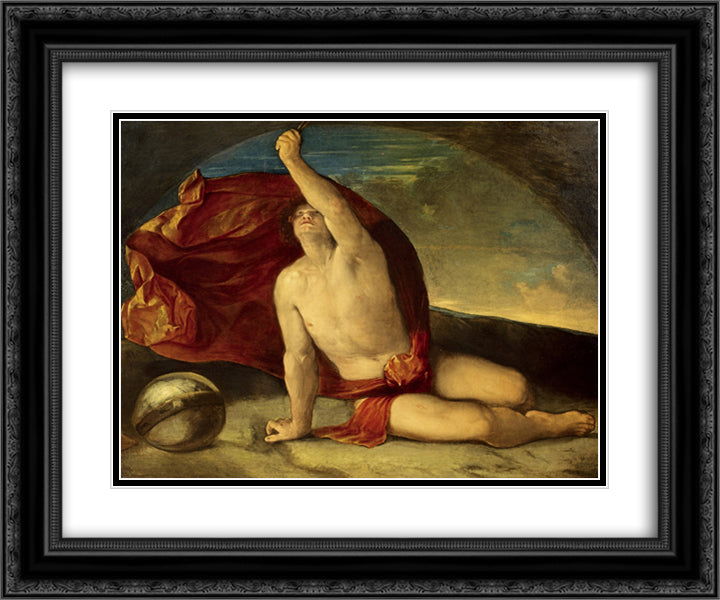 Sapiente con compasso e globo 24x20 Black Ornate Wood Framed Art Print Poster with Double Matting by Dosso Dossi