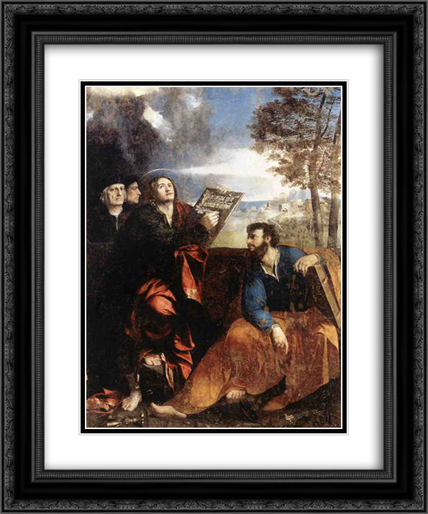 Sts John and Bartholomew with Donors 20x24 Black Ornate Wood Framed Art Print Poster with Double Matting by Dosso Dossi