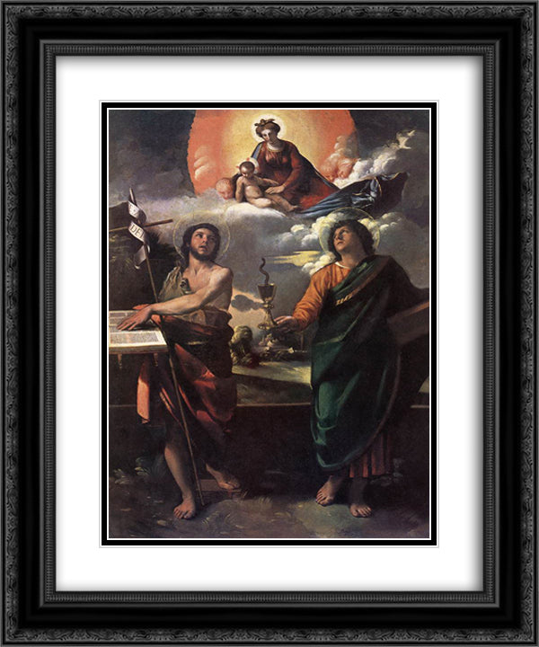 The Virgin Appearing to Saints John the Baptist and John the Evangelist 20x24 Black Ornate Wood Framed Art Print Poster with Double Matting by Dosso Dossi