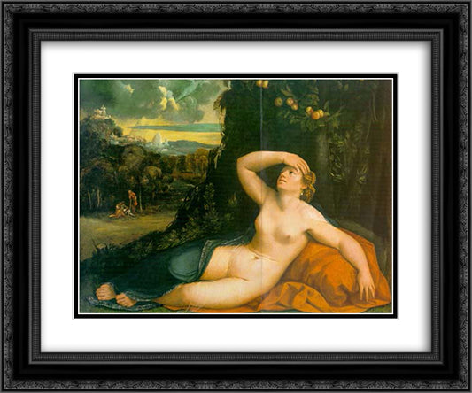Venus Awakened by Cupid 24x20 Black Ornate Wood Framed Art Print Poster with Double Matting by Dosso Dossi