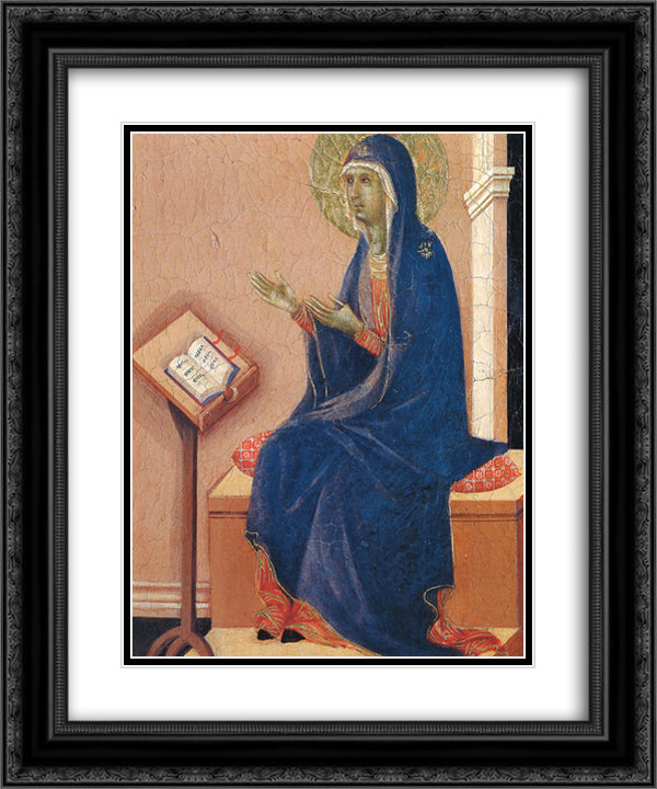 Annunciation (Fragment) 20x24 Black Ornate Wood Framed Art Print Poster with Double Matting by Duccio