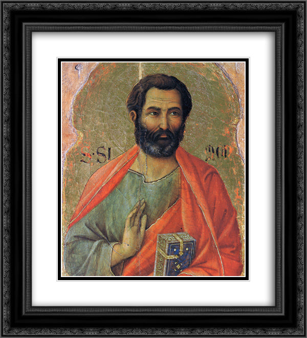 Apostle Simon 20x22 Black Ornate Wood Framed Art Print Poster with Double Matting by Duccio