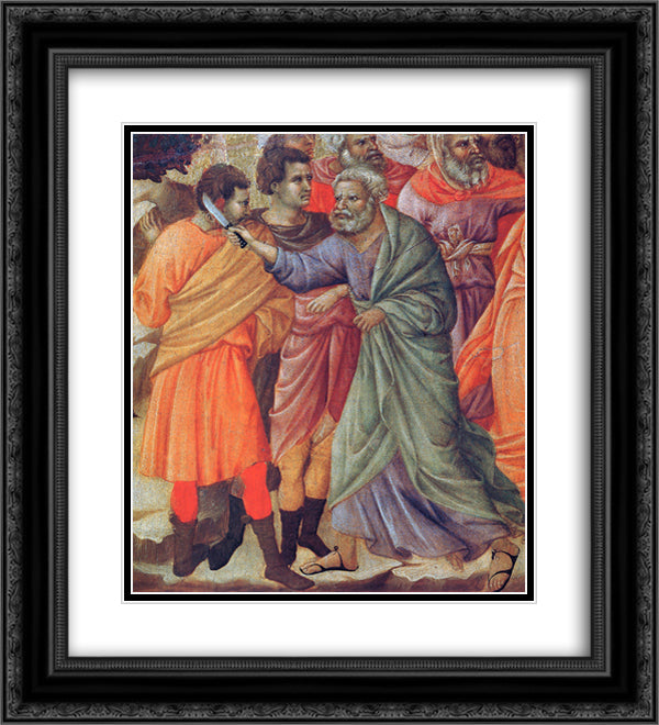 Arrest of Christ 20x22 Black Ornate Wood Framed Art Print Poster with Double Matting by Duccio
