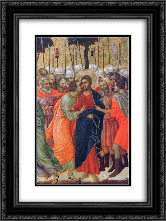 Arrest of Christ (Fragment) 18x24 Black Ornate Wood Framed Art Print Poster with Double Matting by Duccio