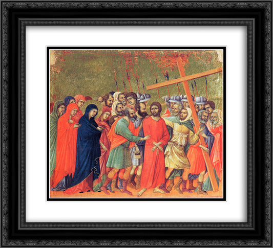 Carrying of the Cross 22x20 Black Ornate Wood Framed Art Print Poster with Double Matting by Duccio