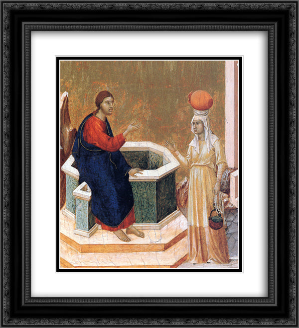 Christ and the Samaritan woman (Fragment) 20x22 Black Ornate Wood Framed Art Print Poster with Double Matting by Duccio