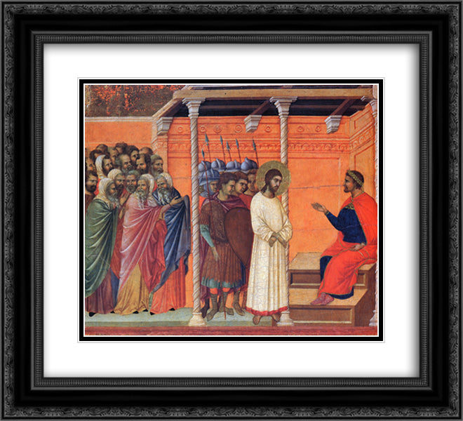 Christ before Pilate 22x20 Black Ornate Wood Framed Art Print Poster with Double Matting by Duccio