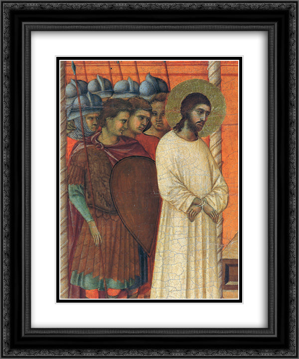 Christ before Pilate (Fragment) 20x24 Black Ornate Wood Framed Art Print Poster with Double Matting by Duccio