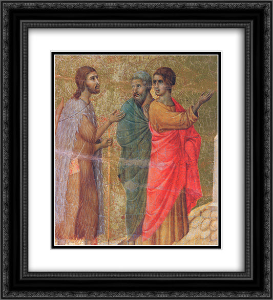 Christ on the road to Emmaus (Fragment) 20x22 Black Ornate Wood Framed Art Print Poster with Double Matting by Duccio