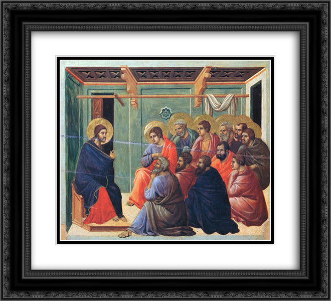Christ preaches the Apostles 22x20 Black Ornate Wood Framed Art Print Poster with Double Matting by Duccio