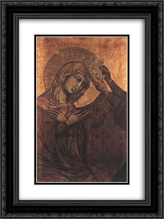 Coronation of the Virgin 18x24 Black Ornate Wood Framed Art Print Poster with Double Matting by Duccio