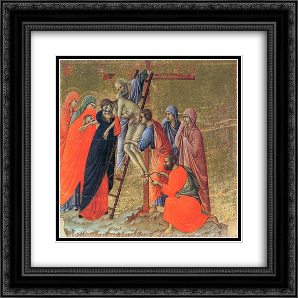 Descent from the Cross 20x20 Black Ornate Wood Framed Art Print Poster with Double Matting by Duccio