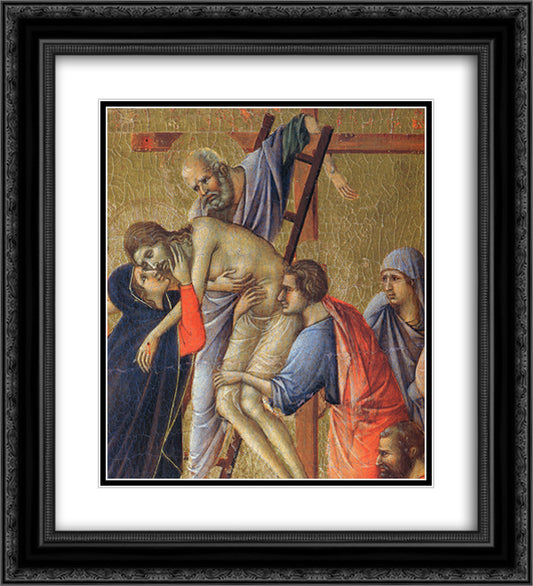 Descent from the Cross (Fragment) 20x22 Black Ornate Wood Framed Art Print Poster with Double Matting by Duccio